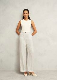 Groombridge Linen Wide Pants, Ivory Navy, hi-res