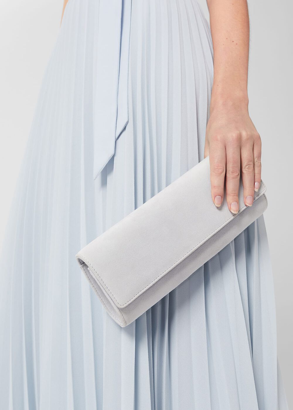 Evesham Suede Clutch Bag, Celeste Blue, hi-res