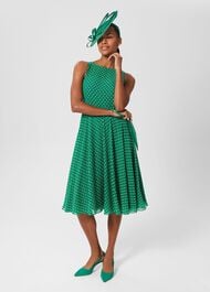 Della Spot Fit And Flare Dress, Green Ivory, hi-res