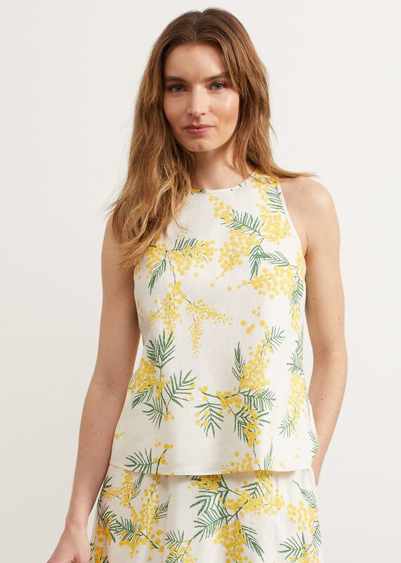 Foxcote Top With Linen, Ivory Multi Foxcote Top With Linen