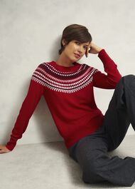 Greta Fairisle Sweater With Cashmere, Red Multi, hi-res
