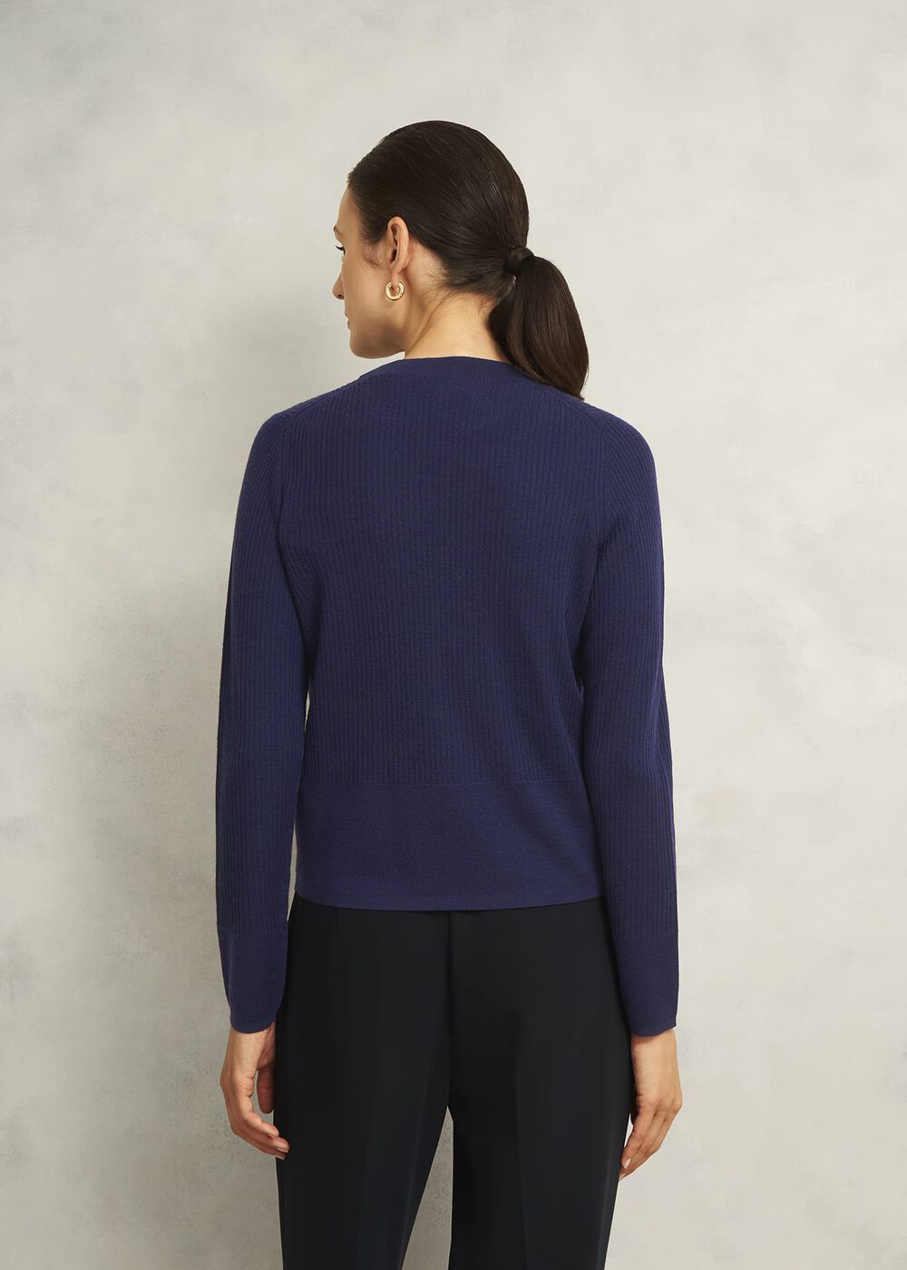 Navy Yasmin Merino Wool V Neck Cardigan, True Navy, hi-res