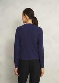 Navy Yasmin Merino Wool V Neck Cardigan, True Navy, hi-res