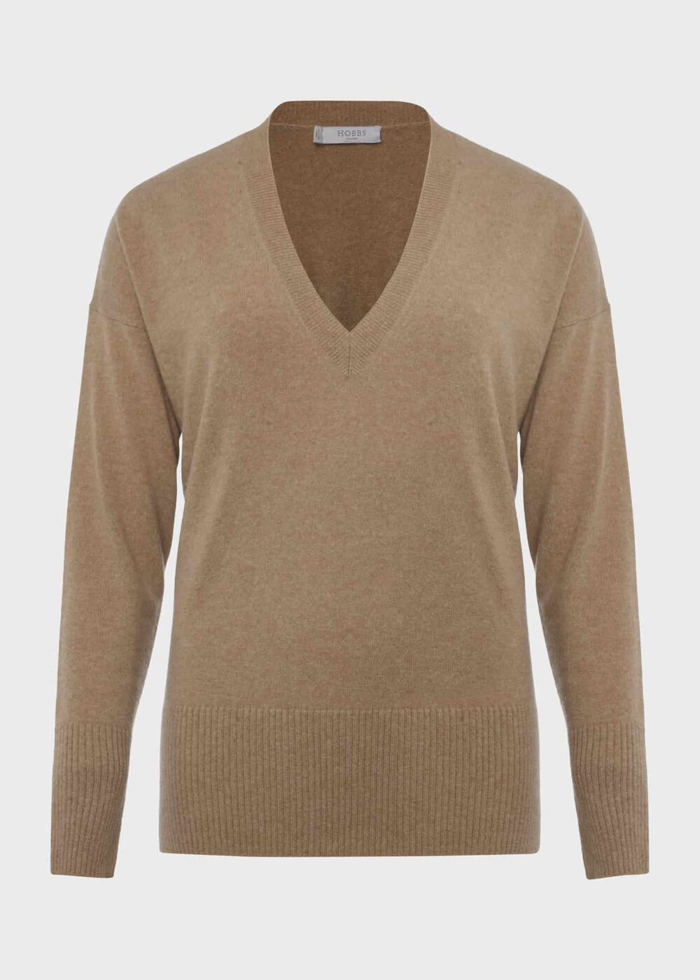 Dahlia V Neck Cashmere Sweater, Camel, hi-res