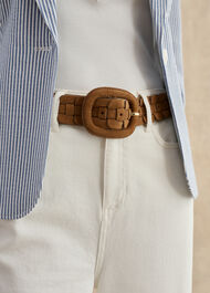 Abbie Suede Woven Belt, Tan, hi-res