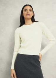 Hoghton Brushed Cashmere Jumper, Warm Ivory, hi-res