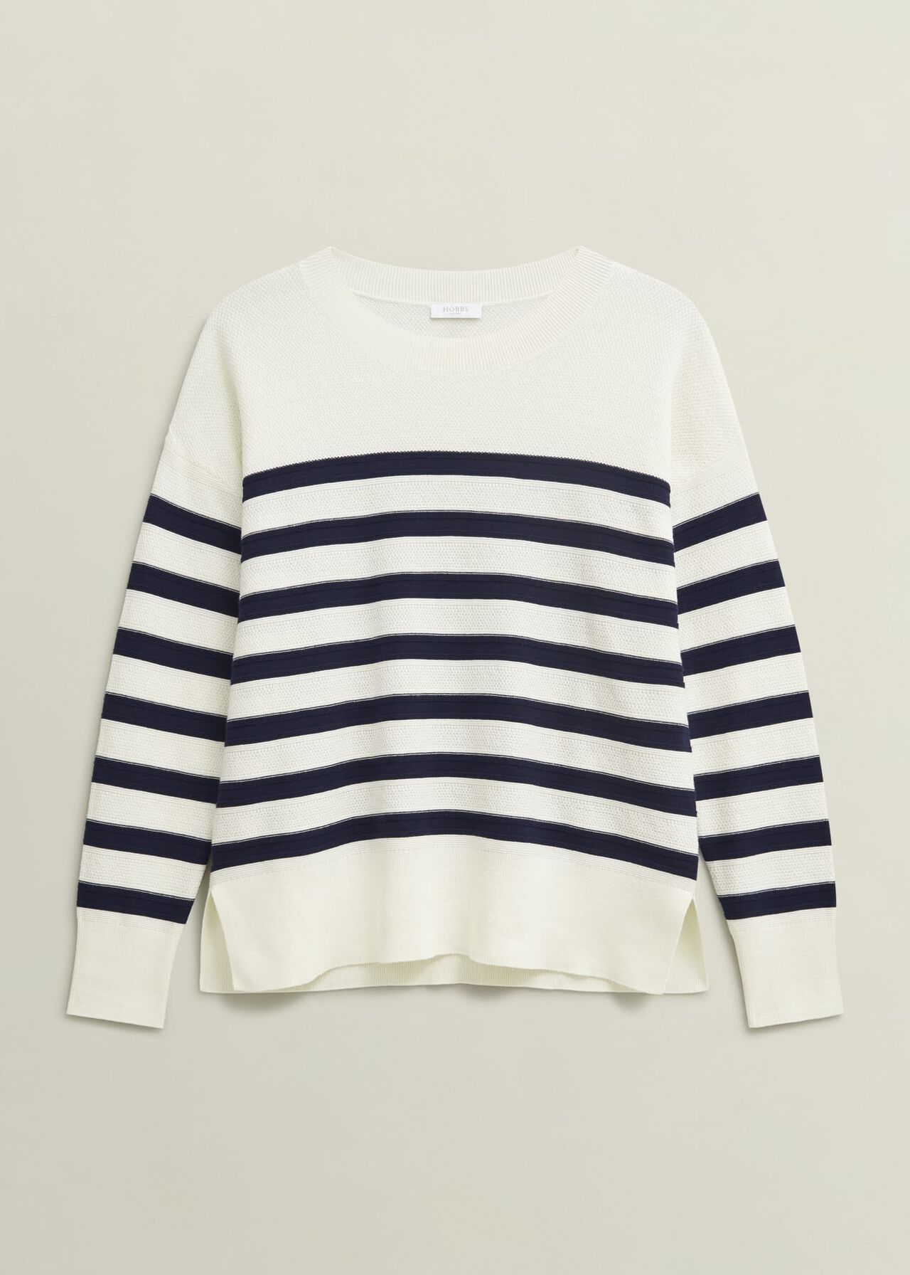 Amoura Striped Cotton Sweater, Ivory Navy, hi-res