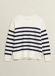 Amoura Striped Cotton Sweater, Ivory Navy, hi-res