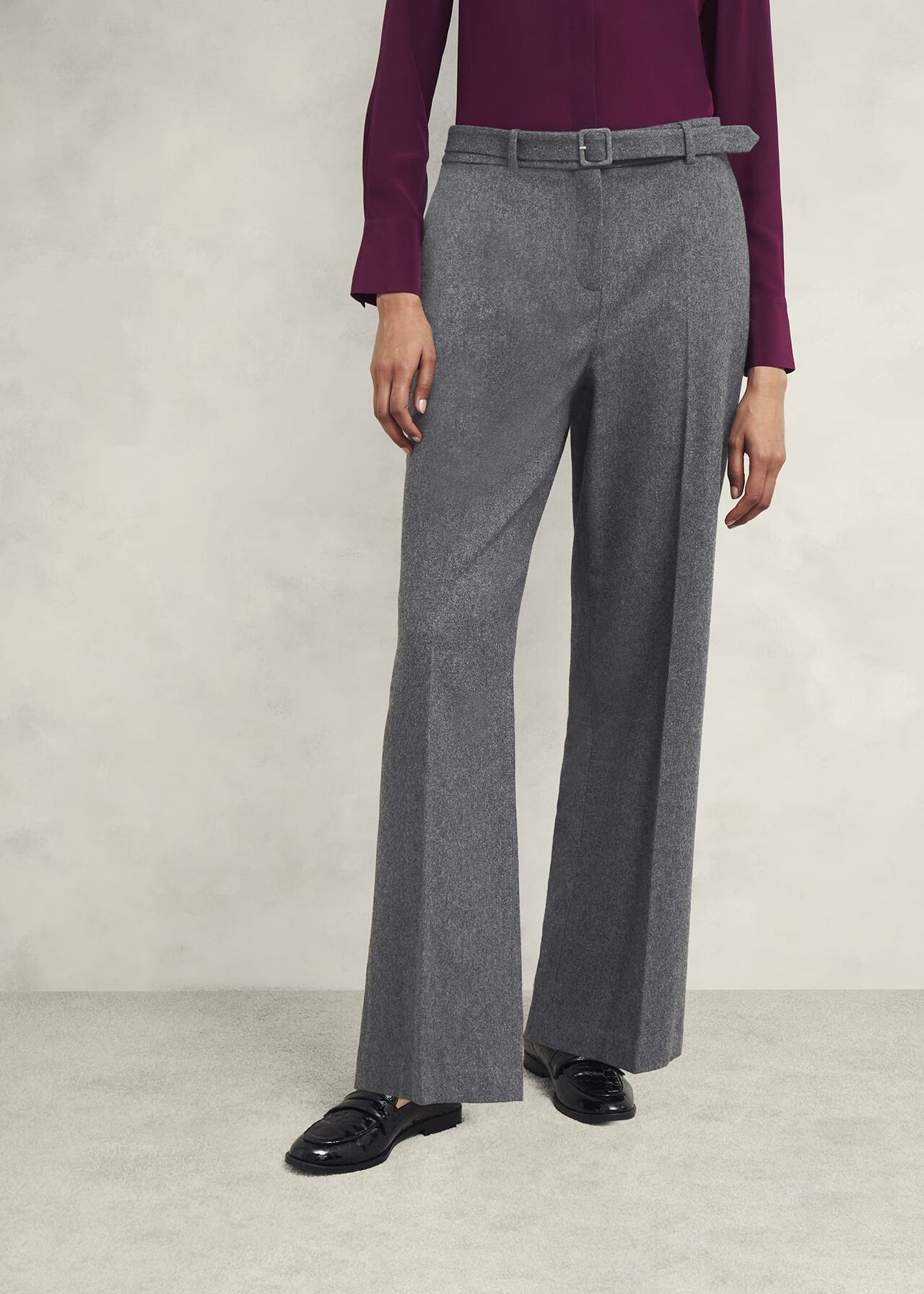 Elsie Wool Blend Wide Pants, Grey, hi-res