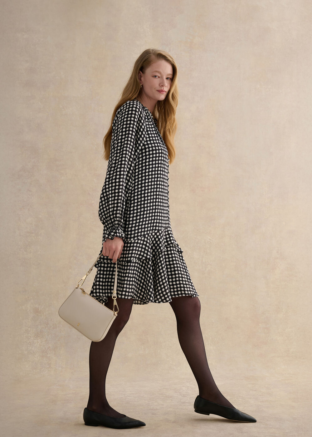 Hewlett Geo Mini Dress, Black Cream, hi-res