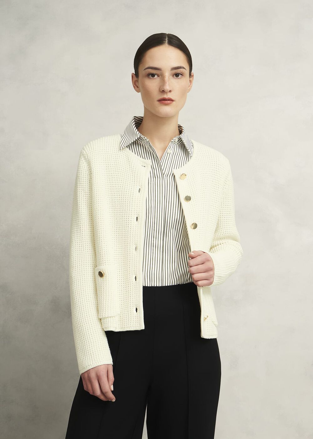 Adela Cotton Knitted Jacket , Warm Ivory, hi-res