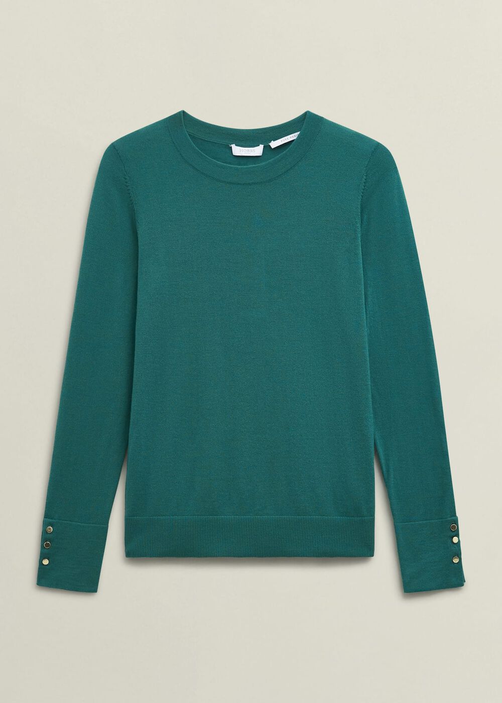 Dark Green Penny Merino Wool Crew Neck Knitted Sweater, Deep Lake Green, hi-res