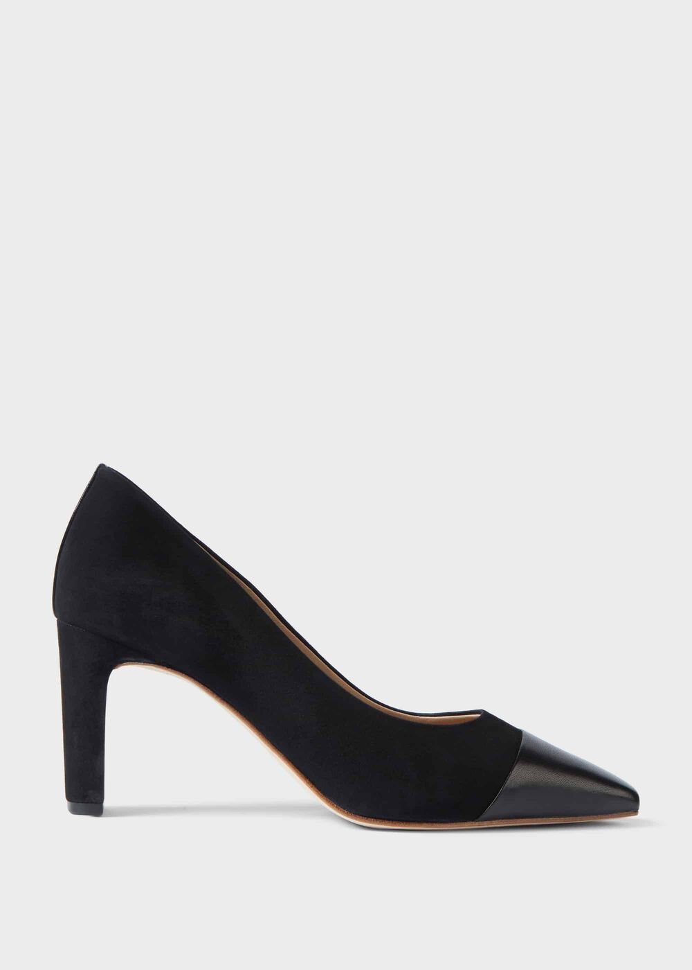 Christina Suede Bock Heel Court Shoes, Black, hi-res