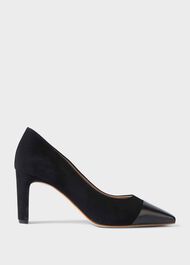 Christina Suede Bock Heel Court Shoes, Black, hi-res