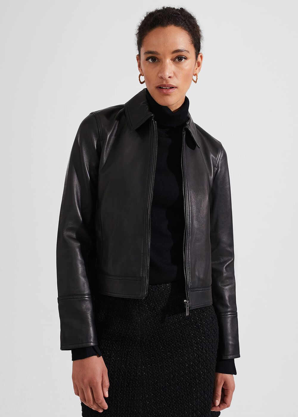 Frederica Leather Jacket, Black, hi-res