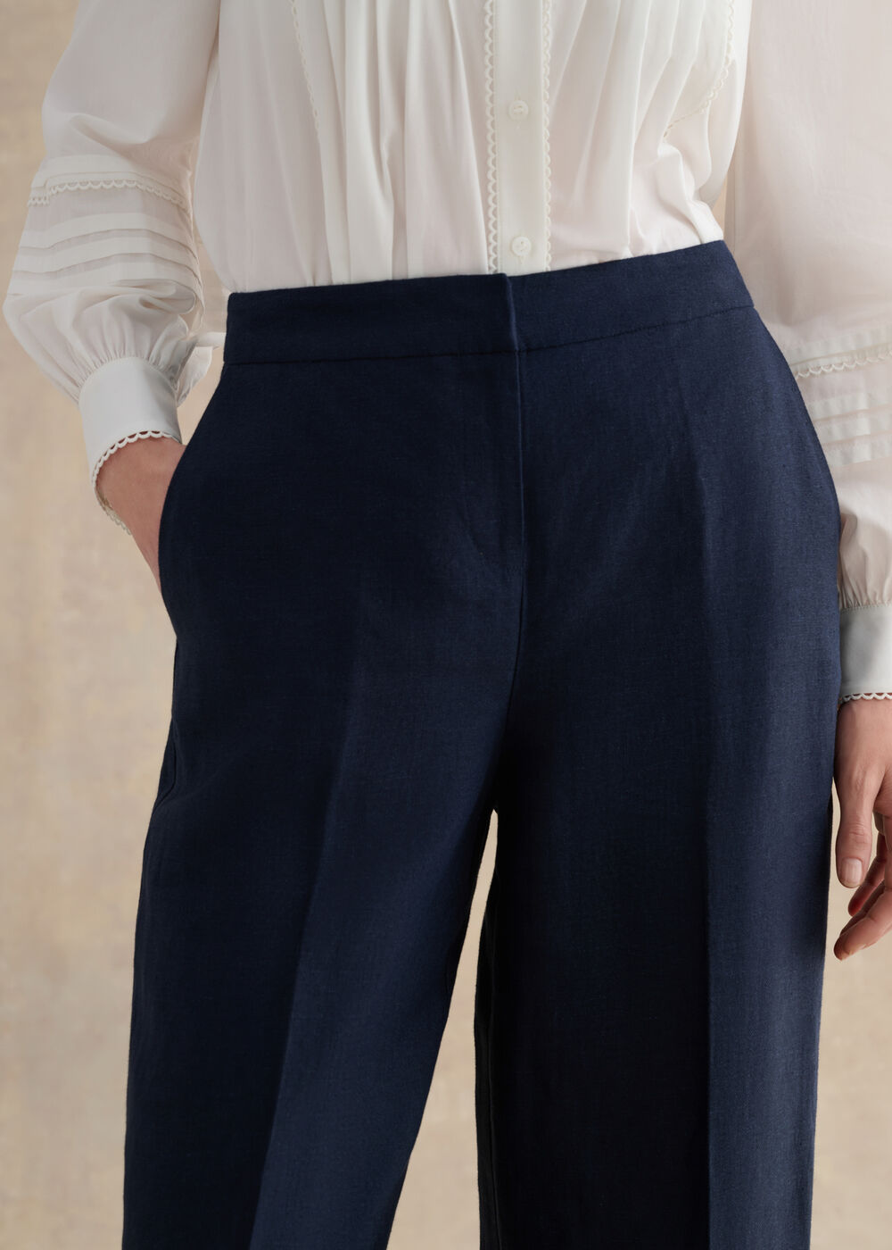 Alessia Linen Wide Pants, Navy, hi-res