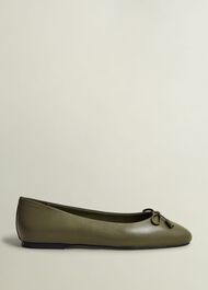 Priya Leather Ballerina, Oregano Green, hi-res