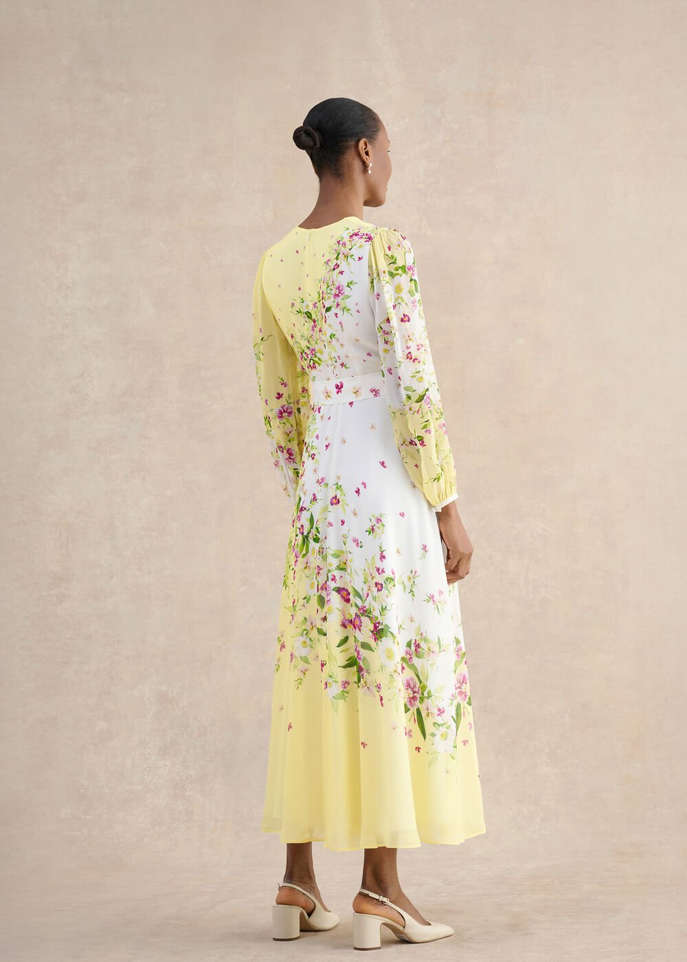 Ariel Floral Silk Dress, Yellow Multi, hi-res