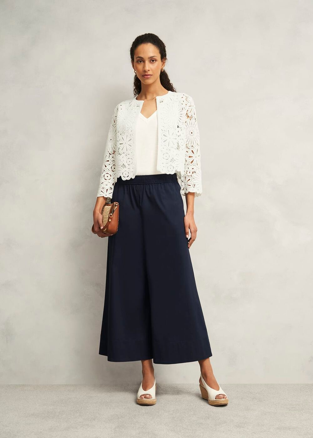 Ivory Syon Floral Cotton Crochet Knitted Jacket, Ivory, hi-res