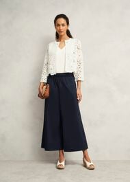 Ivory Syon Floral Cotton Crochet Knitted Jacket, Ivory, hi-res