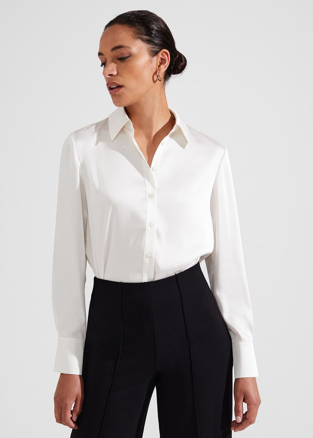Macie Satin Shirt, Ivory, hi-res
