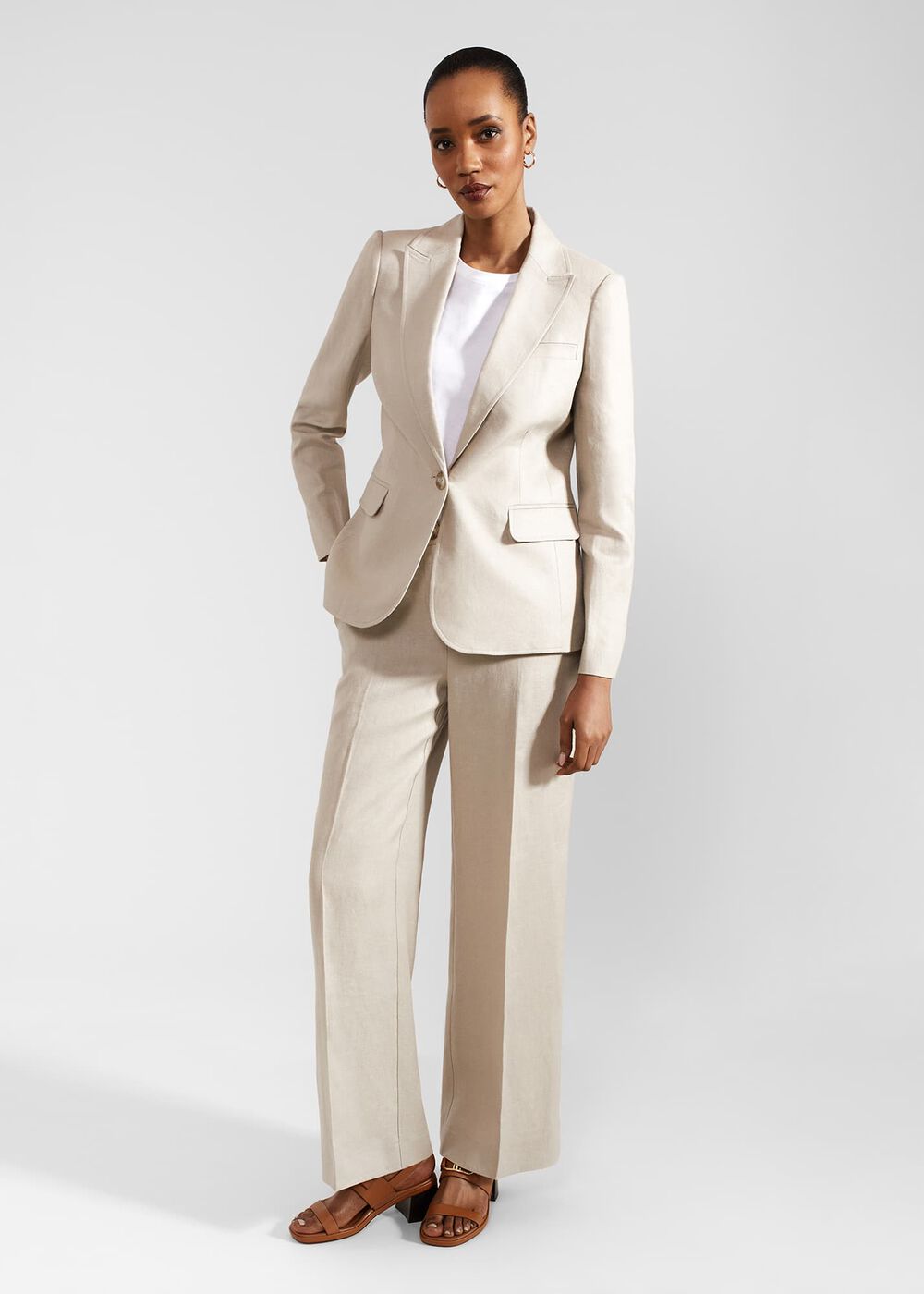 Roberta Wide Linen Trousers, Neutral, hi-res