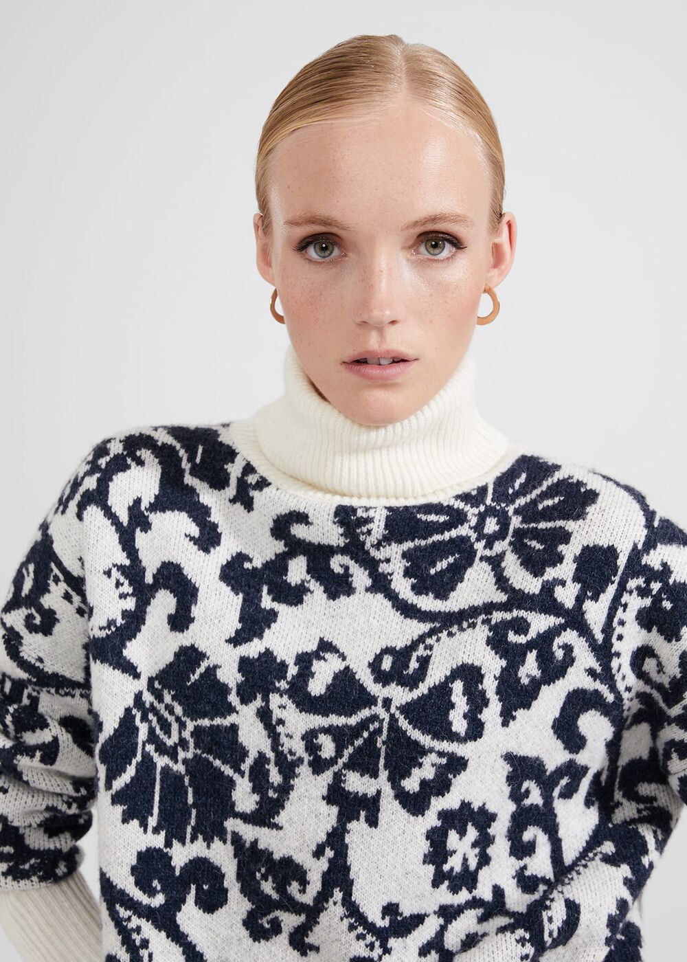Kyra Jacquard Sweater, Ivory Black, hi-res
