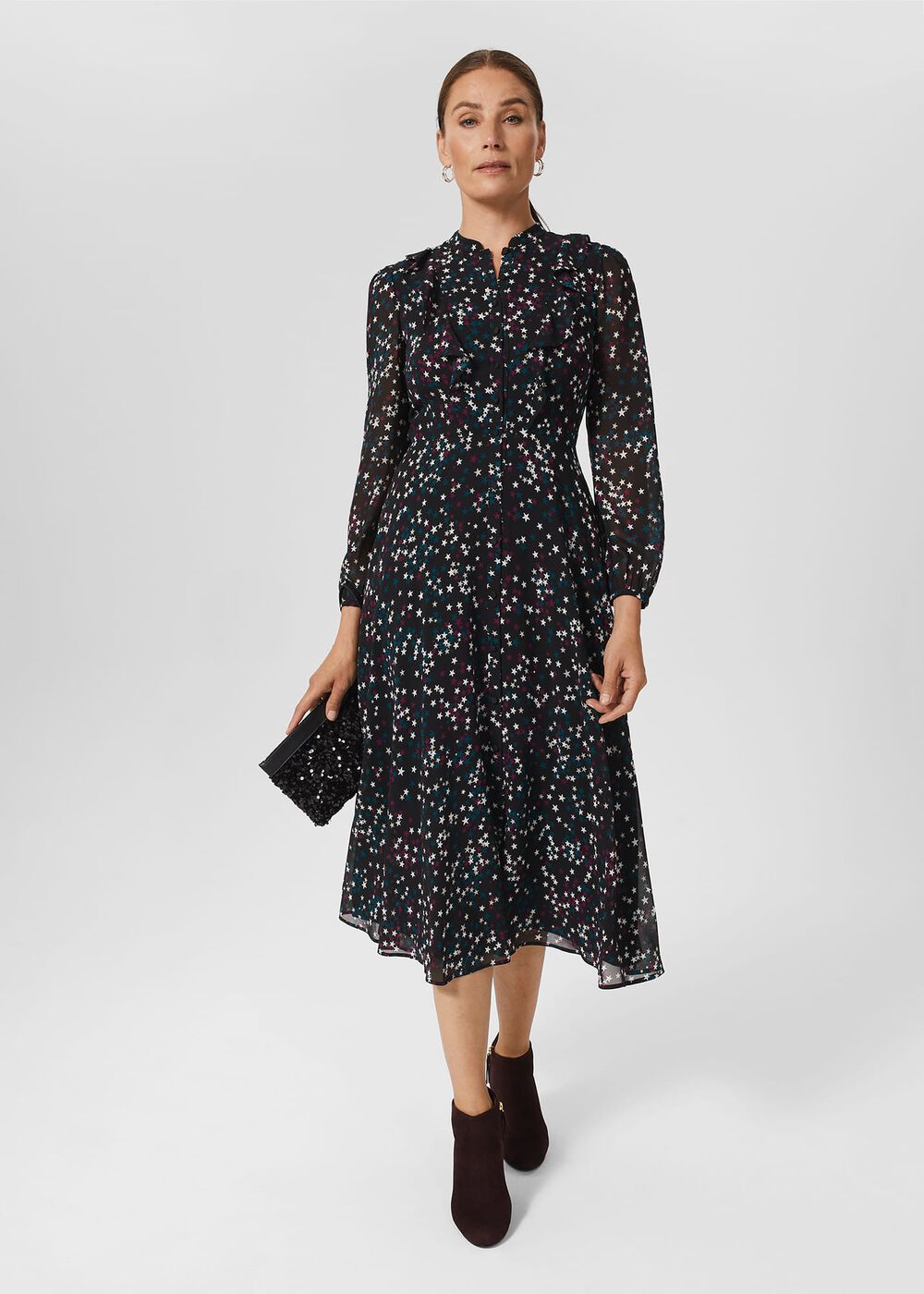 Erin Star Fit And Flare Dress, Black Multi, hi-res