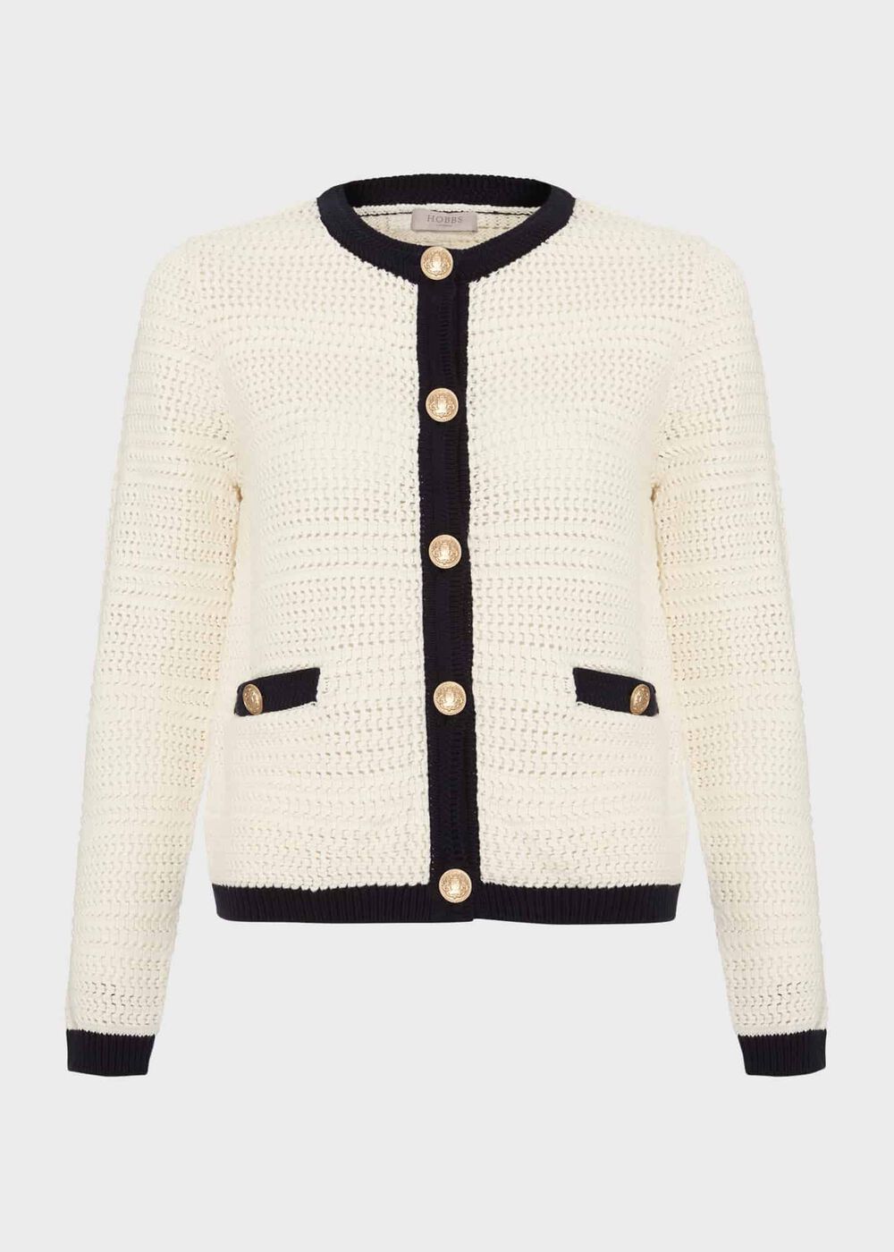 Nola Cotton Blend Knitted Jacket, Ivory Navy, hi-res