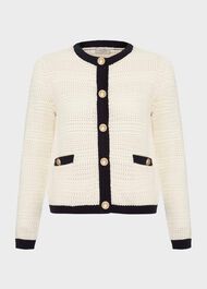 Nola Cotton Blend Knitted Jacket, Ivory Navy, hi-res