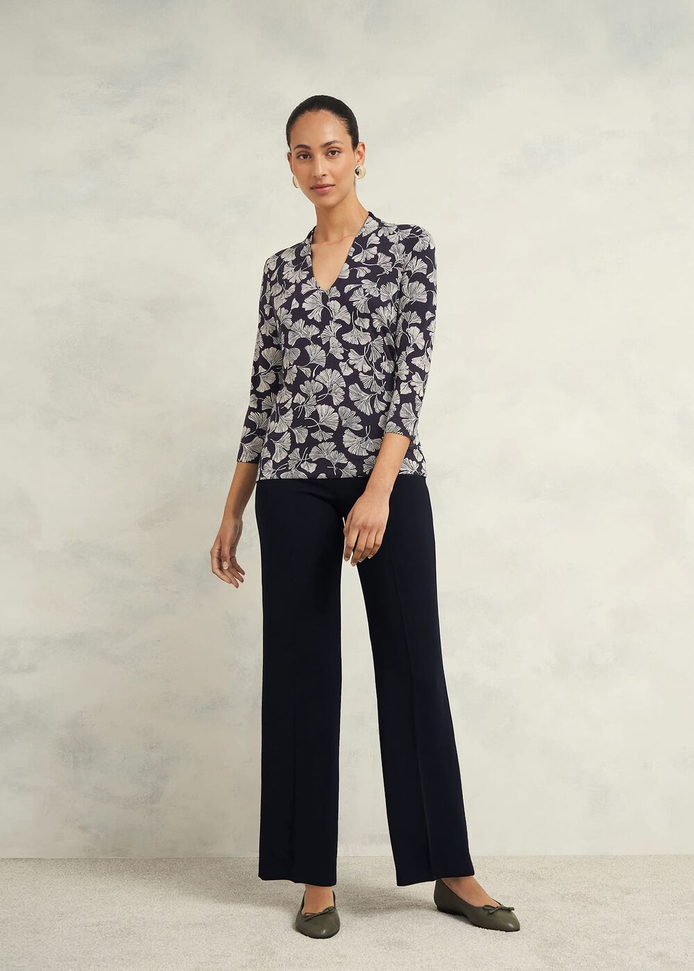 Aimee Printed Top, Navy Ivory, hi-res