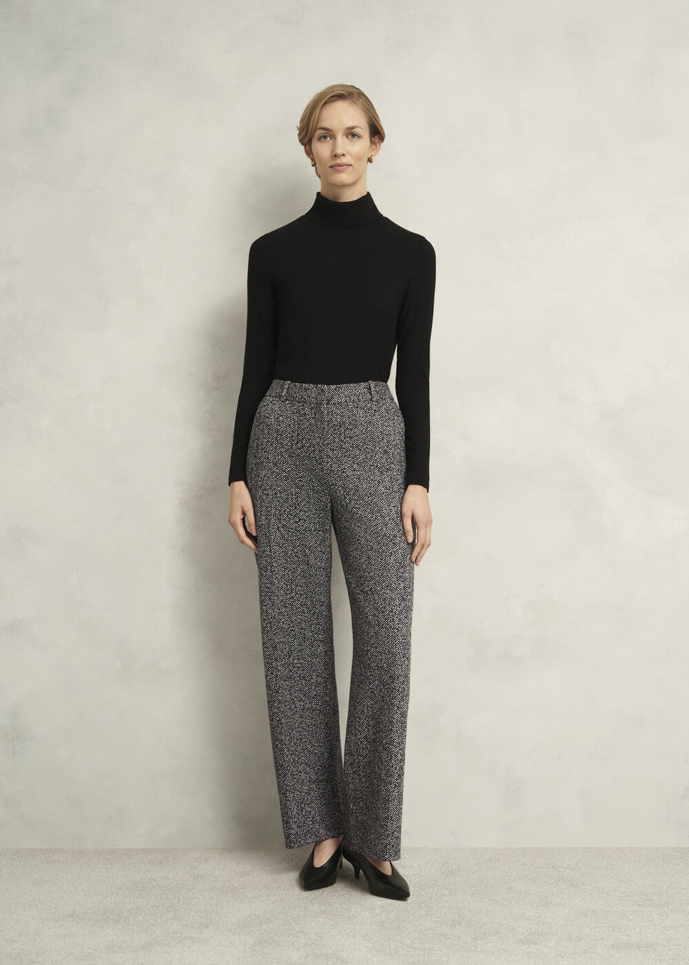 Petite Marlyn Wool Jersey Wide Trousers, Black White, hi-res