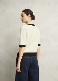 Emily Cotton Cardigan, Ivory Navy, hi-res