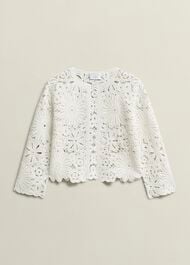 Ivory Syon Floral Cotton Crochet Knitted Jacket, Ivory, hi-res