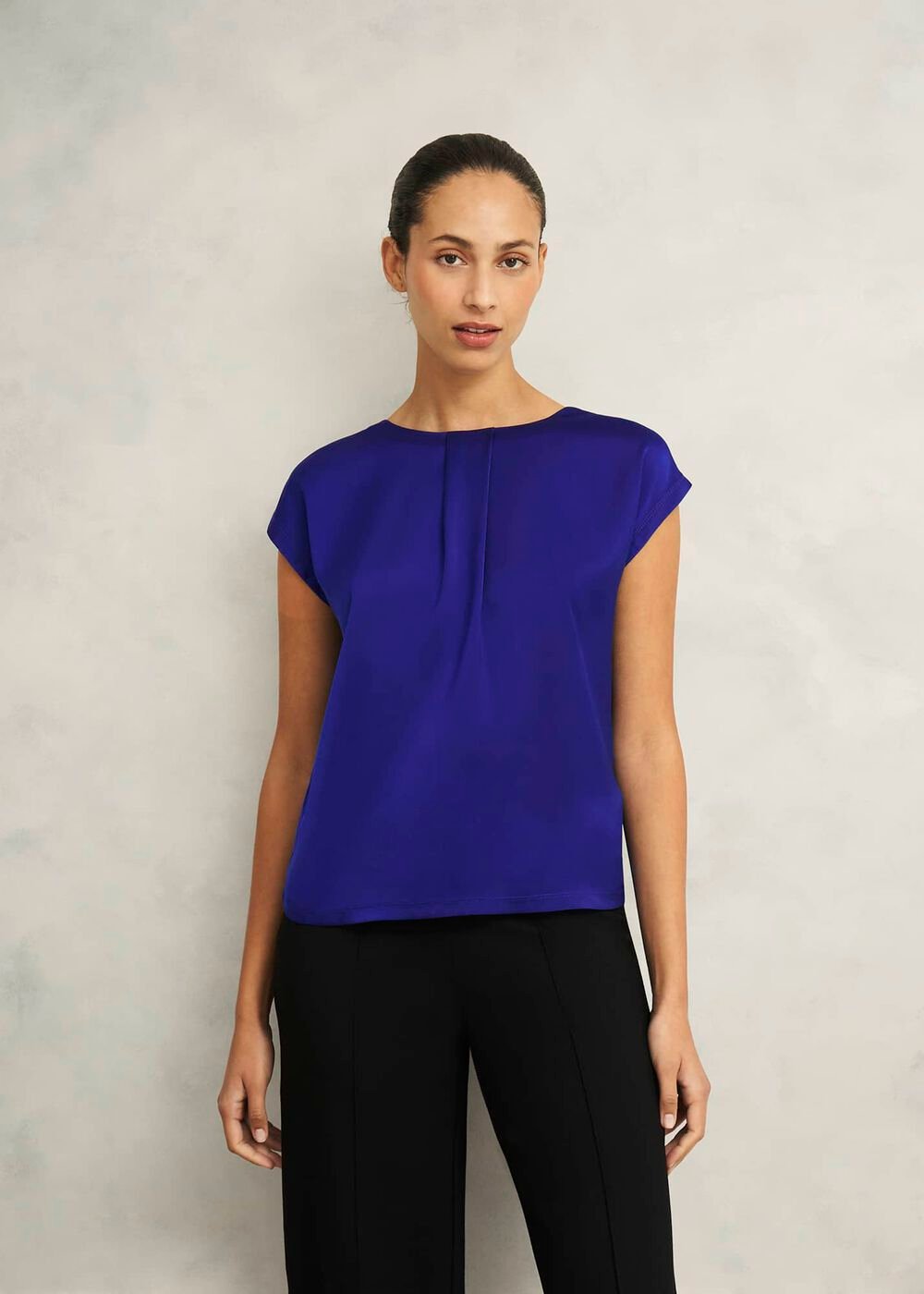 Nita Satin Front Top , Cobalt Blue, hi-res