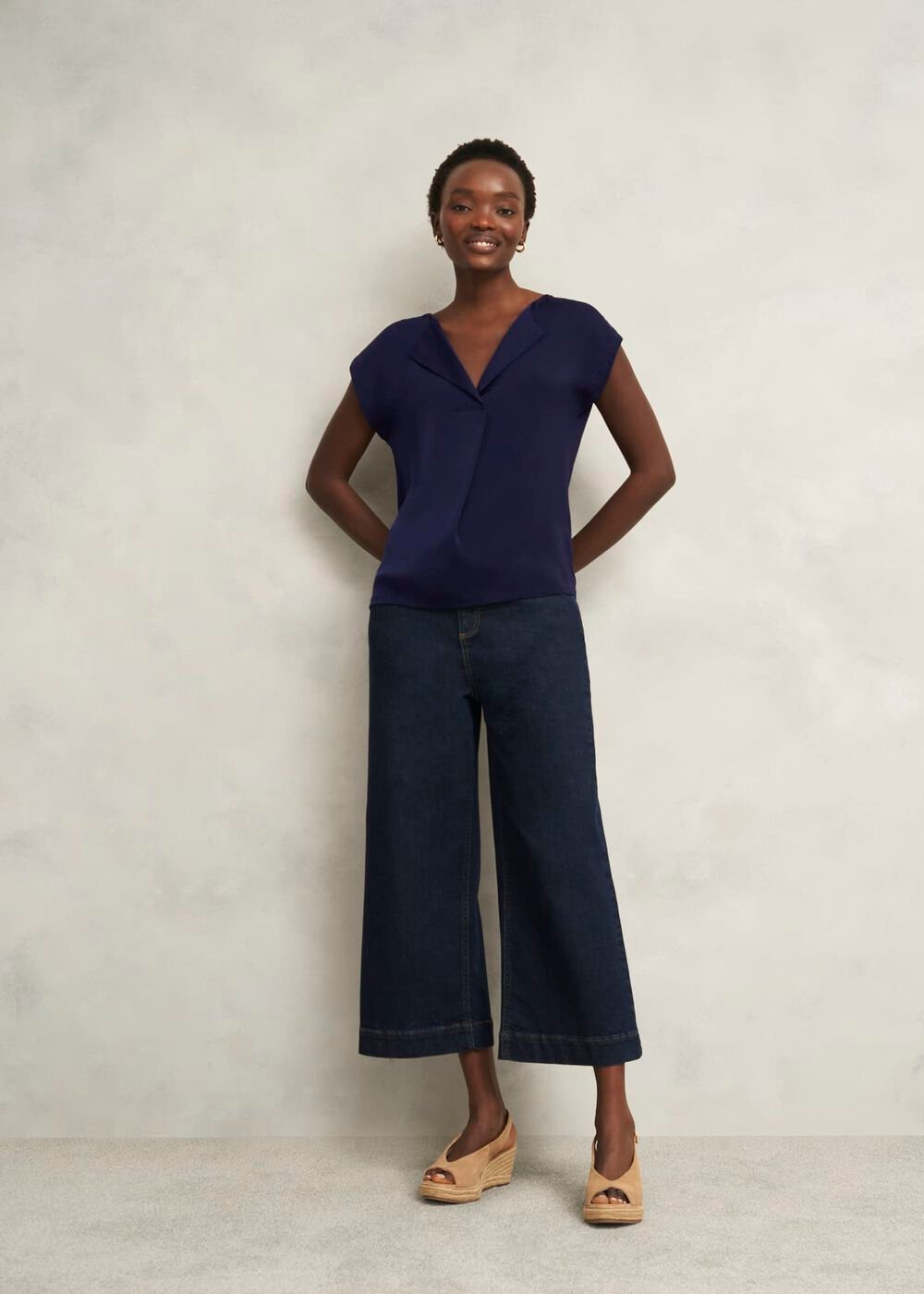 Sylvie Satin Front Top, True Navy, hi-res