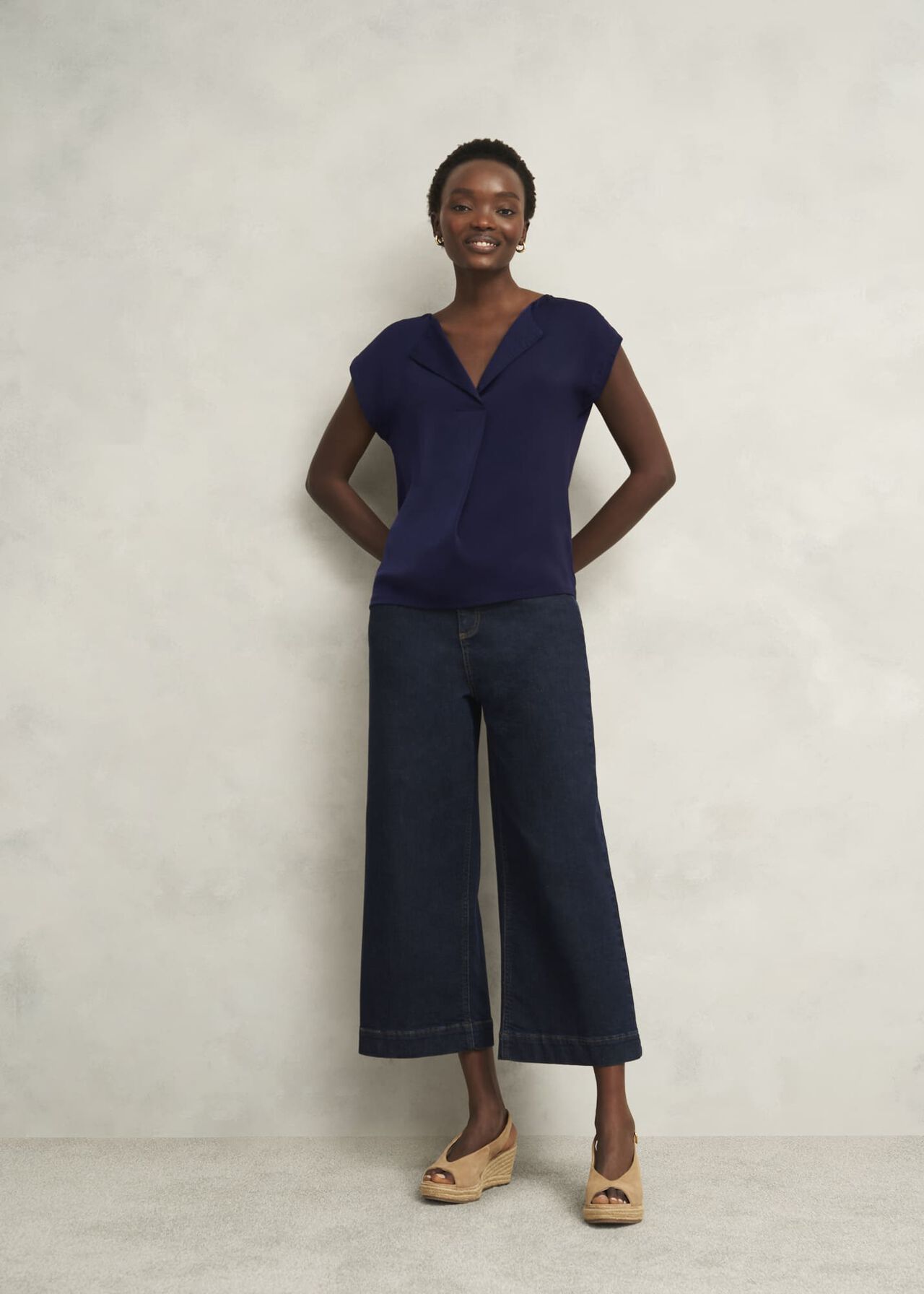 Sylvie Satin Front Top, True Navy, hi-res