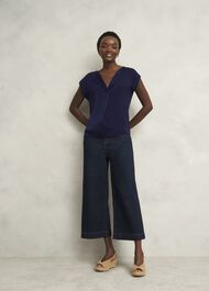 Sylvie Satin Front Top, True Navy, hi-res