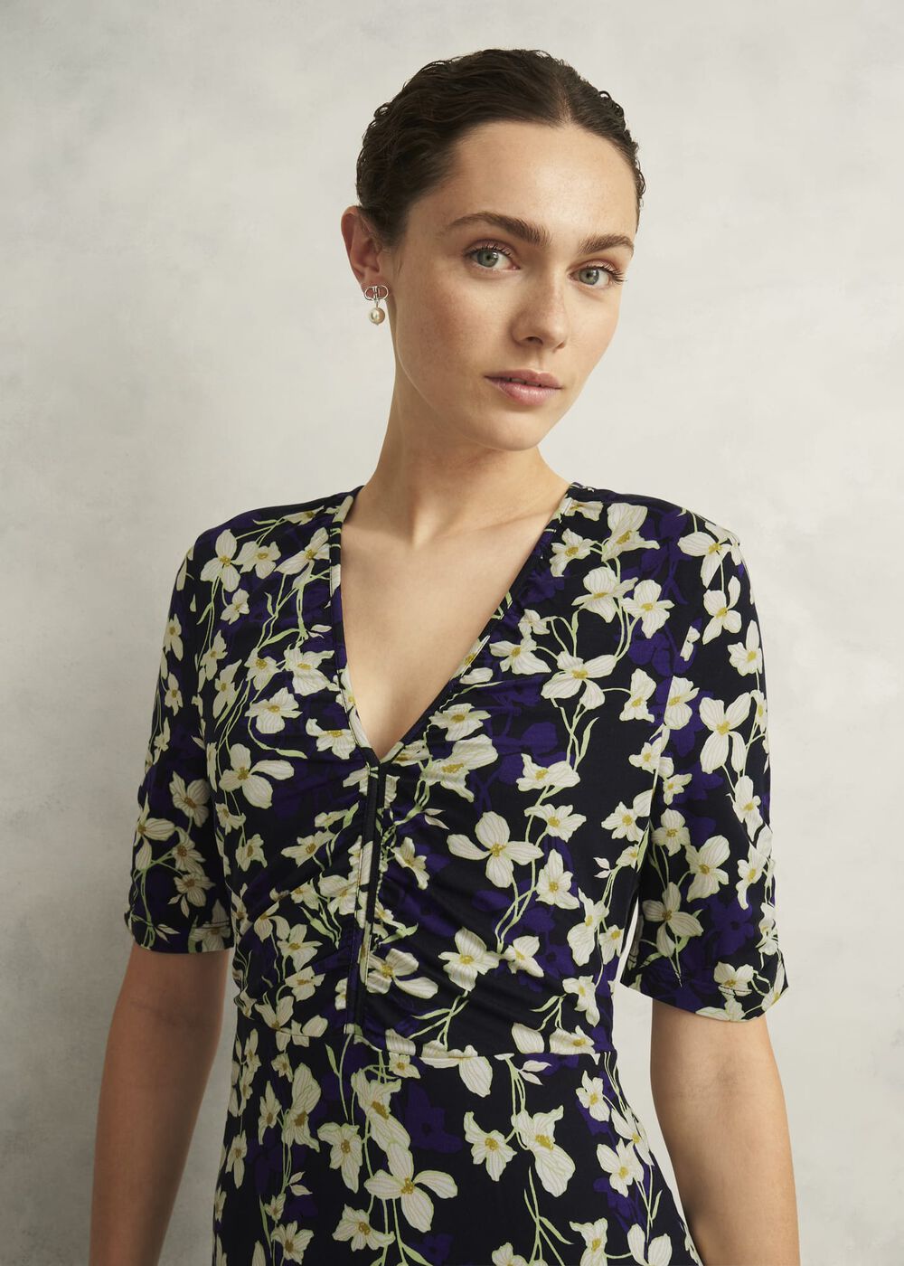 Navy Floral Peyton Jersey Midi Dress, Navy Multi, hi-res