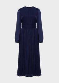 Elina Metallic Pleated Dress, Midnight Navy, hi-res
