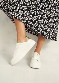 Dannie Leather Trainers, White, hi-res
