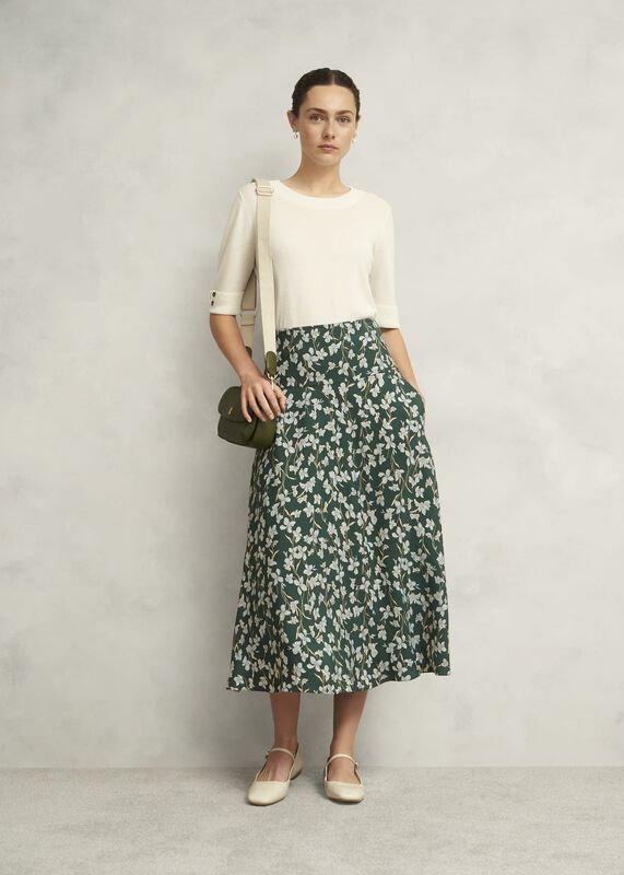 Dark Green Floral Kiara Midi Skirt