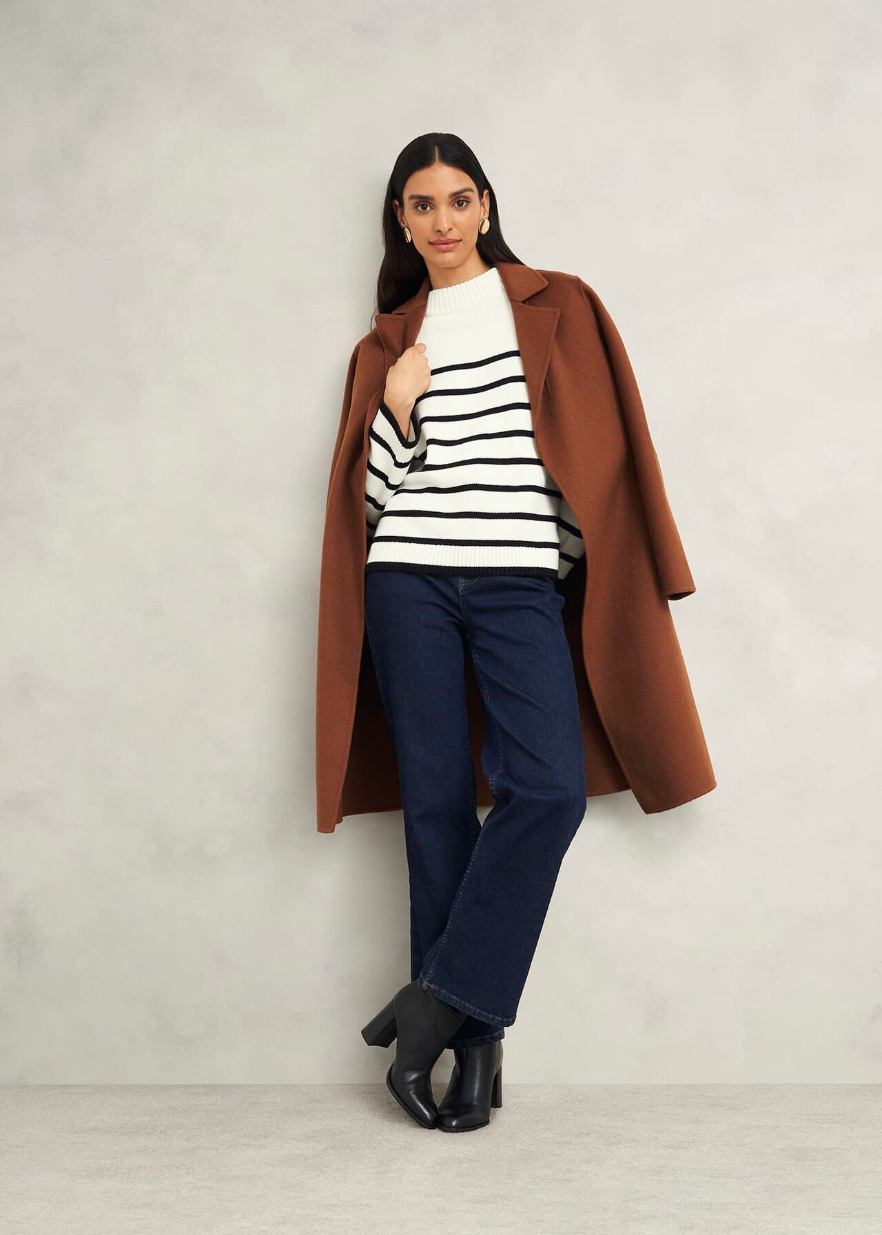 Eastnor Cotton Stripe Jumper, Ivory Black, hi-res