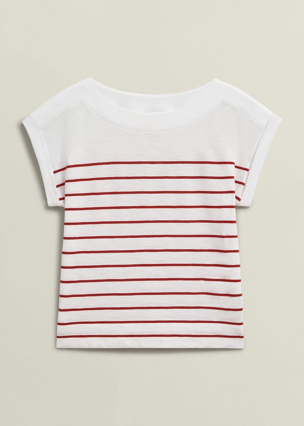 Alycia Cotton Slub Stripe T-Shirt, White Red, hi-res