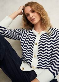 Lulu Cotton Cardigan, Navy Warm Ivory, hi-res
