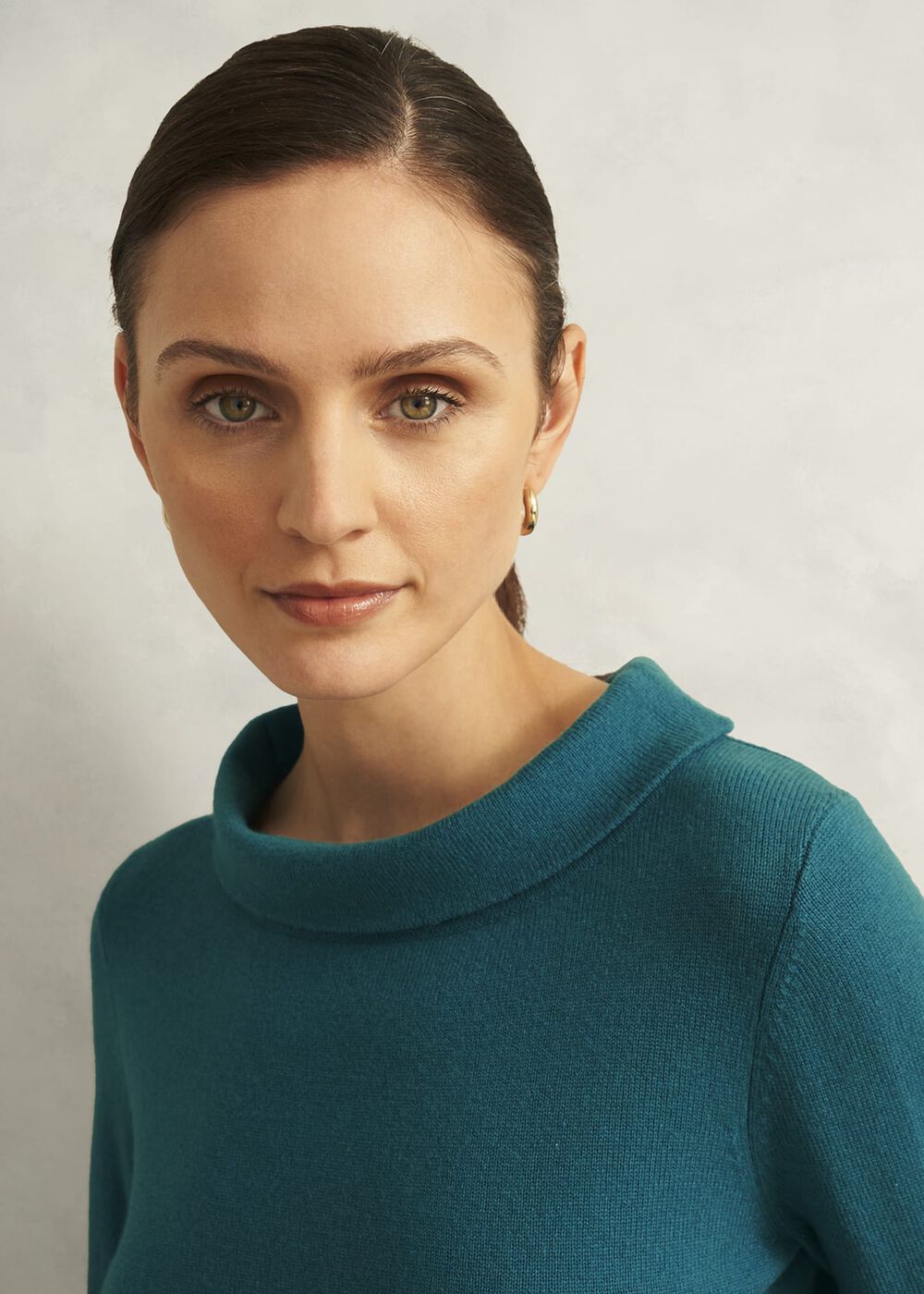 Dark Green Audrey Cashmere Blend Roll Neck Sweater, Deep Lake Green, hi-res