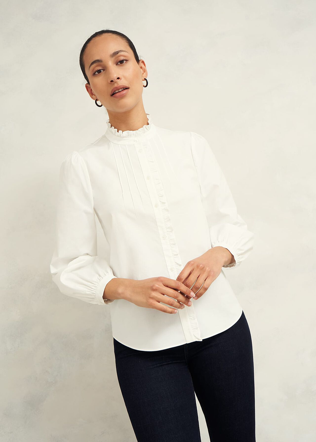 Trinity Cotton Blouse, White, hi-res
