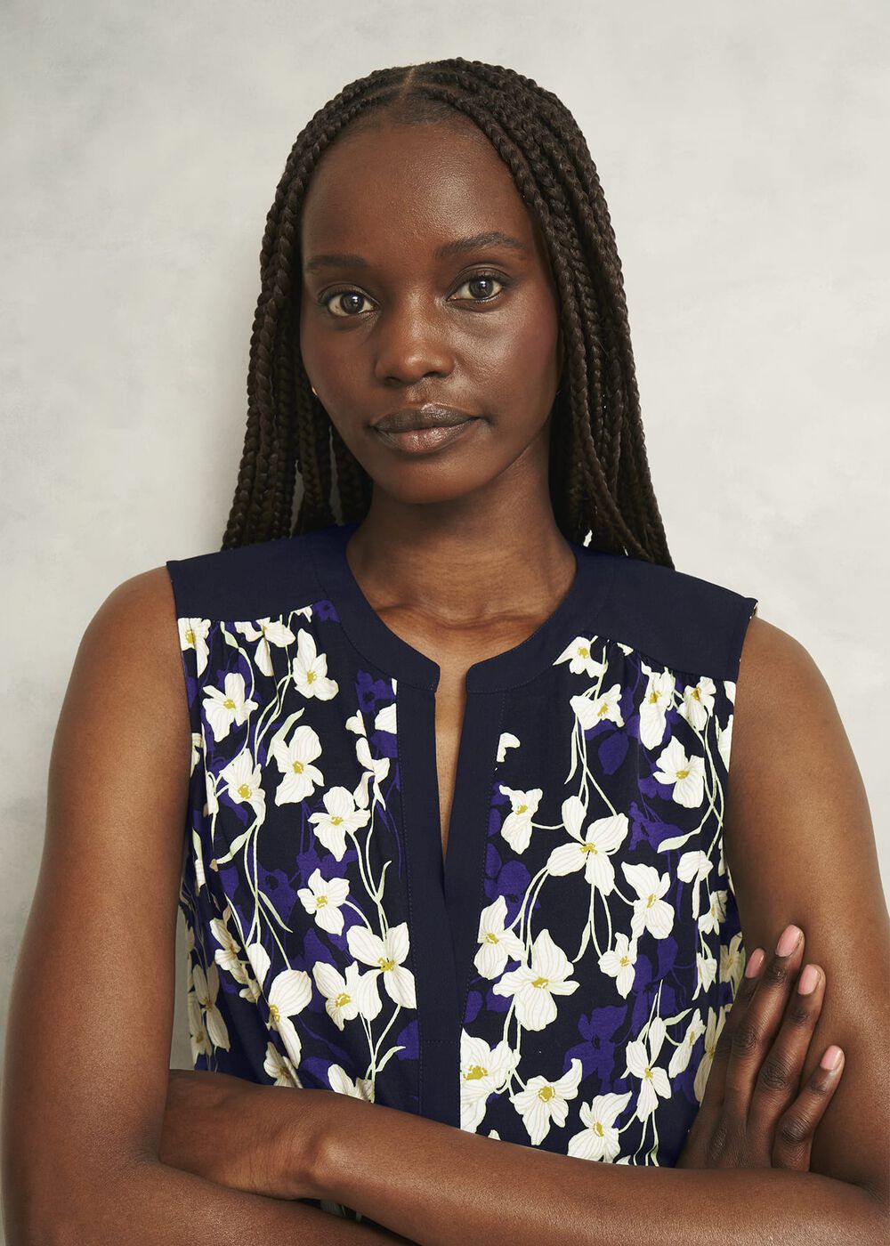Nadine Printed Top, Navy Ivory, hi-res