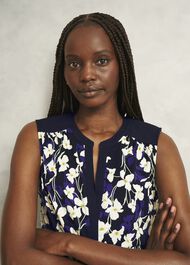 Nadine Printed Top, Navy Ivory, hi-res