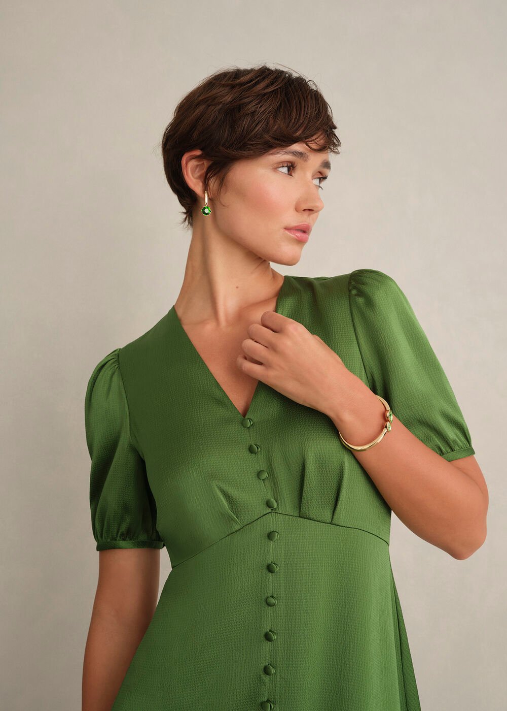 Isabelle Textured Satin Dress, Bay Leaf Green, hi-res